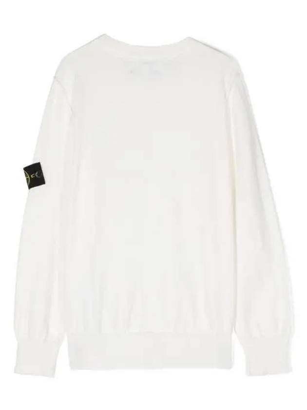 Kids Crew Neck Organic Soft Cotton Knit Top White - STONE ISLAND - BALAAN 3