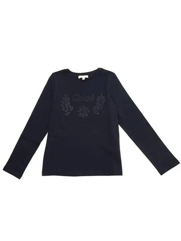 Kids Embroidered Logo Long Sleeve T Shirt Navy - CHLOE - BALAAN 1