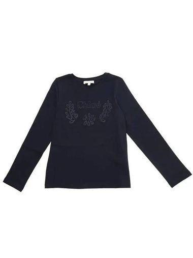 Kids Embroidered Logo Long Sleeve T Shirt Navy - CHLOE - BALAAN 1