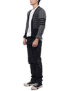 Funmix Donnyroll Cable 4 Bar V-Neck Cardigan Medium Grey - THOM BROWNE - BALAAN 5