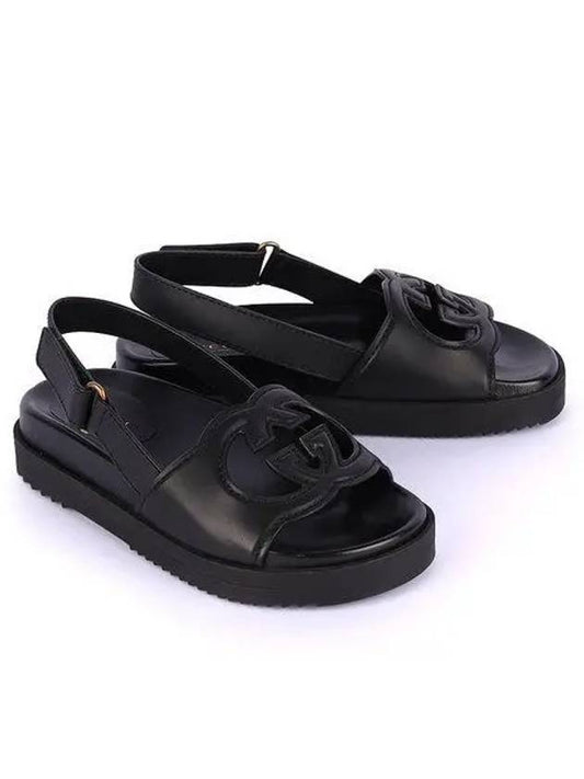 Interlocking G Leather Sandals Black - GUCCI - BALAAN 2