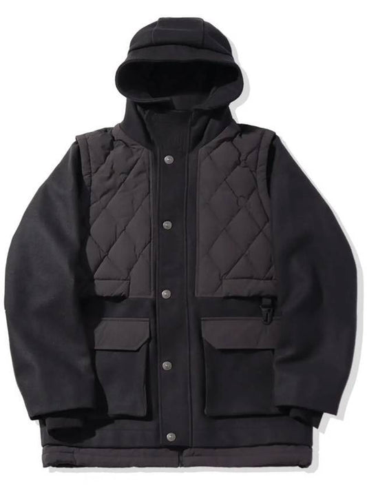 convert down quilting patch wool hooded jacket charcoal - OFFGRID - BALAAN 1