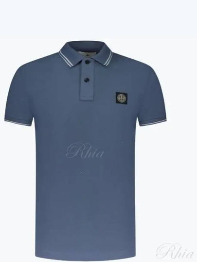 Stretch Cotton Pique Short Sleeve Polo Shirt Light Blue - STONE ISLAND - BALAAN 2