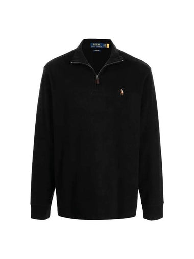 Embroidered Pony Logo Half Zip-Up Knit Top Black - POLO RALPH LAUREN - BALAAN 1