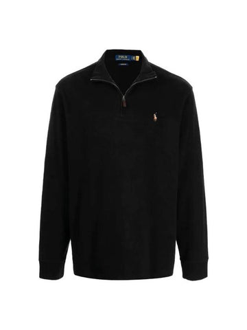 Embroidered Pony Logo Half Zip-Up Knit Top Black - POLO RALPH LAUREN - BALAAN 1