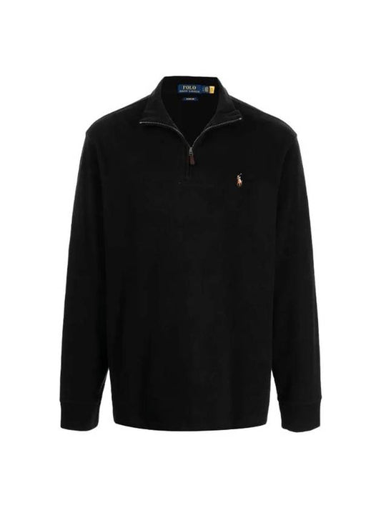 Embroidered Pony Logo Half Zip-Up Knit Top Black - POLO RALPH LAUREN - BALAAN 1