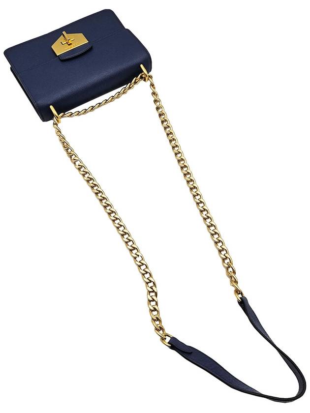 Prada 1BD089 Navy Saffiano Soft Calfskin Gold Chain Shoulder Bag - PRADA - BALAAN 5