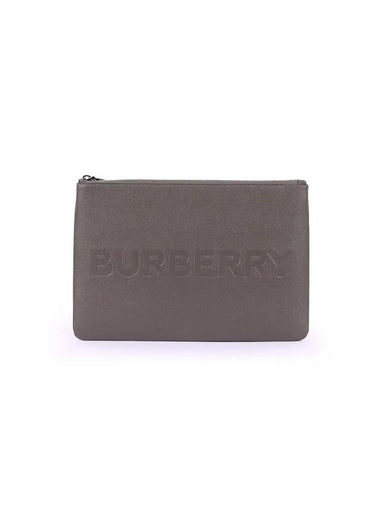 Embossed Logo Leather Clutch Bag Charcoal - BURBERRY - BALAAN 1