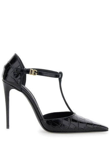 Black Pumps With Stiletto Heel And Croco Print In Leather Woman - DOLCE&GABBANA - BALAAN 1