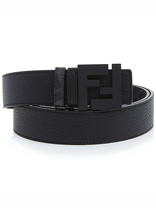 Men's Logo Double Sided Casual Leather Belt Black - FENDI - BALAAN 1