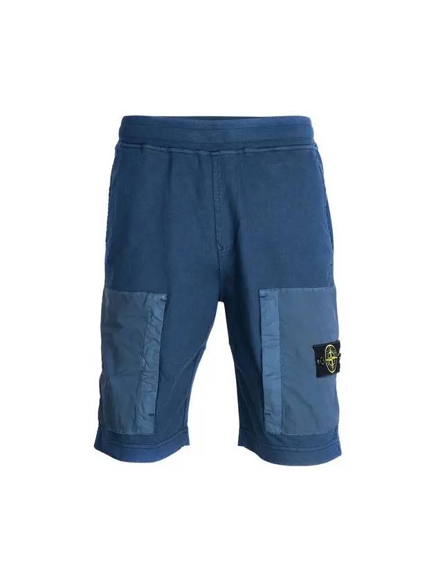 Men's Waffen Patch Two Pocket Shorts Dark Blue - STONE ISLAND - BALAAN.
