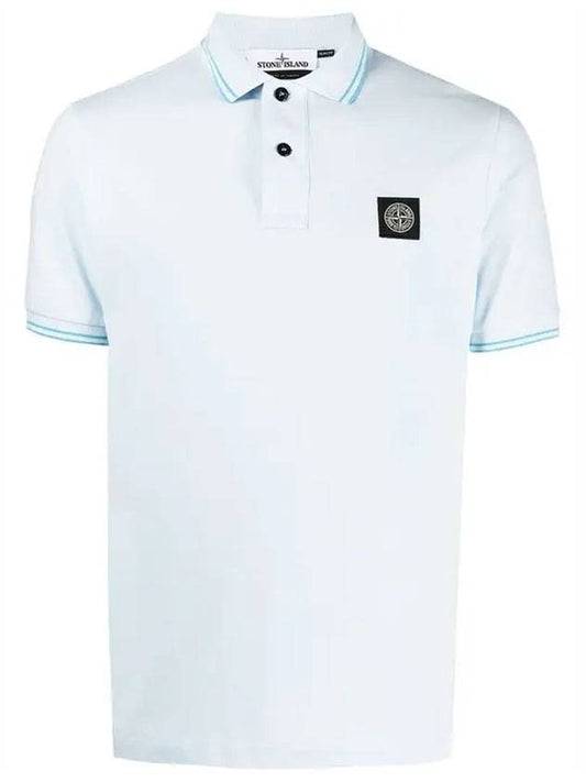 Men's Two Line Wappen Patch Cotton Short Sleeve Polo Shirt Sky Blue - STONE ISLAND - BALAAN 1