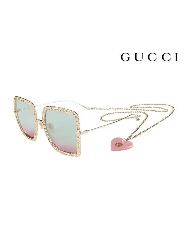 Eyewear Metal Chain Crystal Raccoon Pendant Sunglasses Navy Pink - GUCCI - BALAAN 1