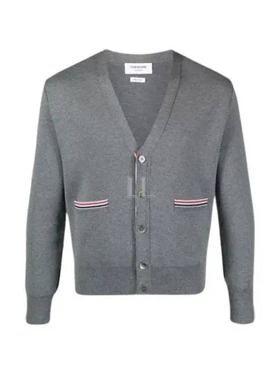 Men's Navy Side Intarsia Milano Stitch Wool Cardigan Grey - THOM BROWNE - BALAAN 2