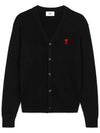 Heart Logo Merino Wool Cardigan Black - AMI - BALAAN 3