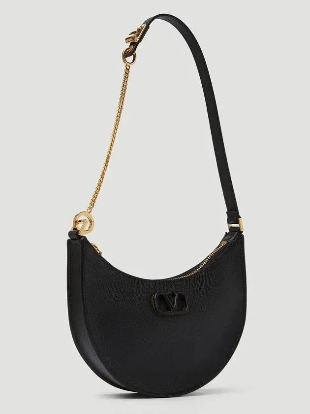 Pebble grain leather mini V logo plaque hobo shoulder bag black - VALENTINO - BALAAN 3