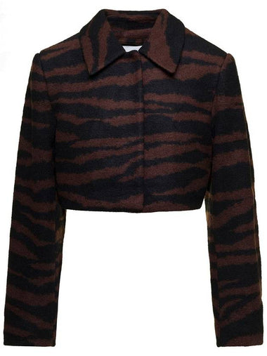 Brown Cropped Jacket With Zebra Motif In Wool Woman - GANNI - BALAAN 1