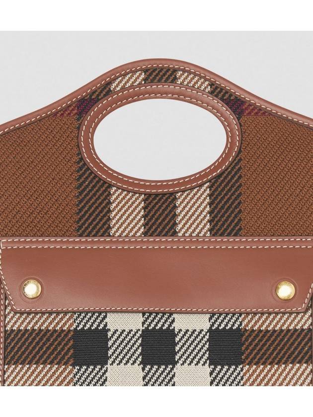 Mini Knit Check Leather Pocket Tote Bag Brown - BURBERRY - BALAAN 24