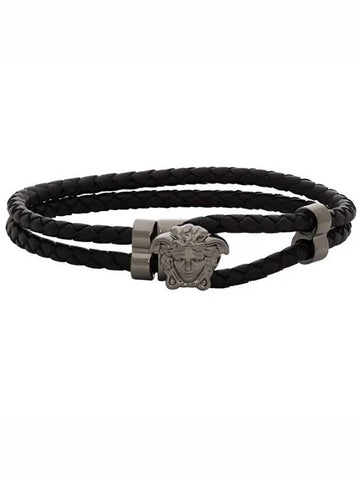 Medusa gunmetal Medusa head leather double strap bracelet - VERSACE - BALAAN 1