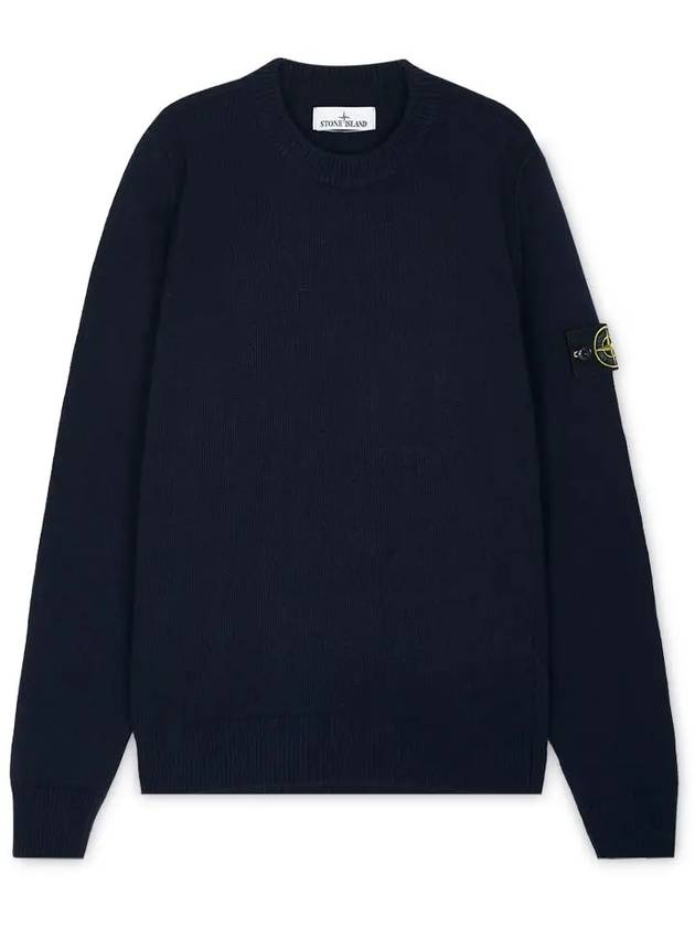 Logo Patch Crew Neck Wool Knit Top Navy - STONE ISLAND - BALAAN 4