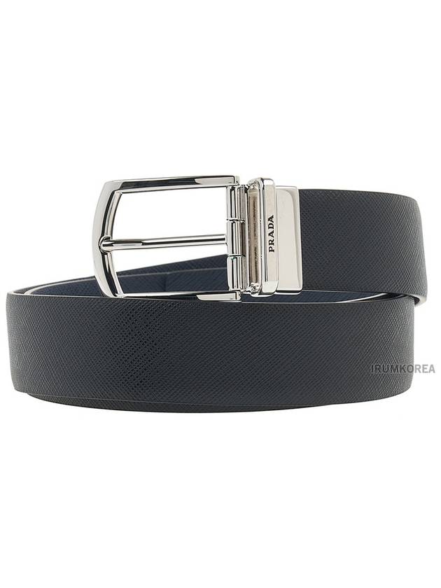 Saffiano Leather Reversible Belt Black Baltic Blue - PRADA - BALAAN 11