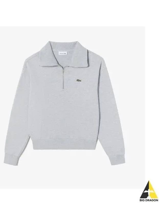 Women s half zip up t shirt melange gray - LACOSTE - BALAAN 1