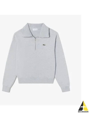 Women s half zip up t shirt melange gray - LACOSTE - BALAAN 1