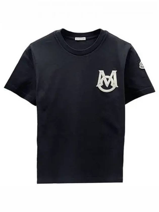 8C00021 8390T 999 Monogram Logo Embroidery Short Sleeve T Shirt Black Men s TLS 271624 - MONCLER - BALAAN 1