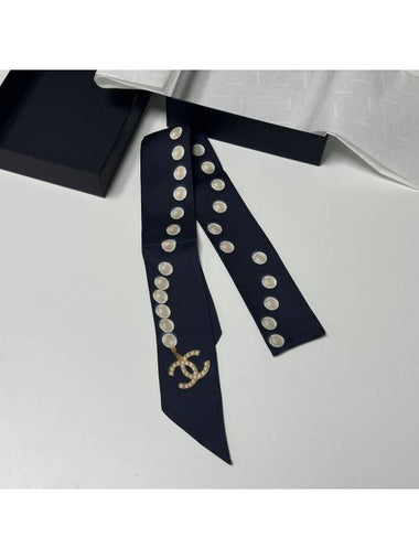 Logo Pearl Scarf Silk Twilly Bandeau Navy AA1208 - CHANEL - BALAAN 1