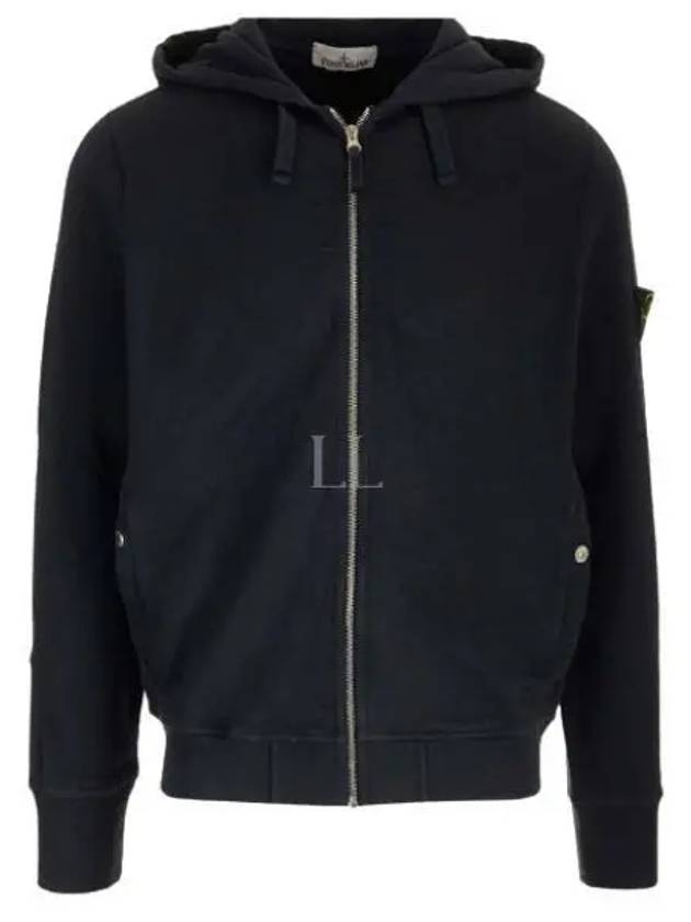 Men's Garment Dyed Malfile Zip Up Hoodie Navy - STONE ISLAND - BALAAN 2