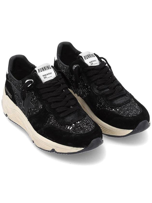 Women's Running Sole Glitter Leather Low Top Sneakers Black - GOLDEN GOOSE - BALAAN 2