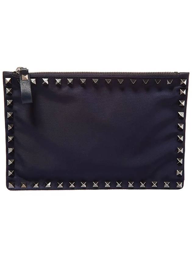 Men's Rockstud Fabric Clutch Bag Navy - VALENTINO - BALAAN 2