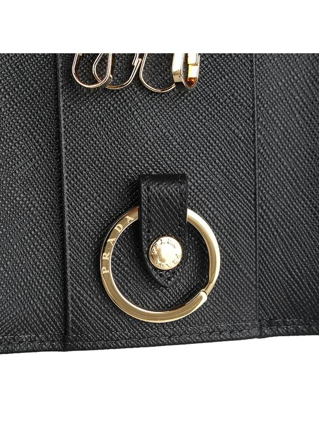 Saffiano Triangle Logo Key Holder Black - PRADA - BALAAN 9