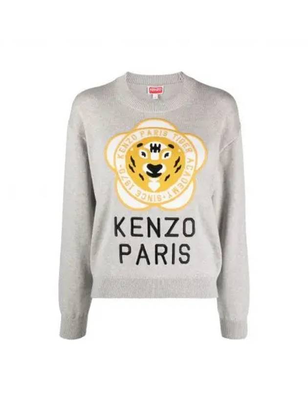 Women's Tiger Academy Wool Knit Top Pale Grey - KENZO - BALAAN 2