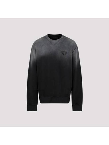 Oversized Garment Dyed Cotton Sweatshirt Black - PRADA - BALAAN 1