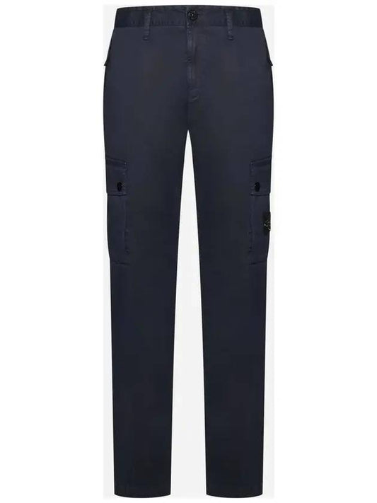 Garment Dyed Old Effect Stretch Broken Twill Cotton Cargo Pants Navy - STONE ISLAND - BALAAN 1