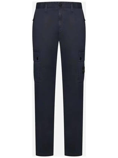 Garment Dyed Old Effect Stretch Broken Twill Cotton Cargo Pants Navy - STONE ISLAND - BALAAN 1