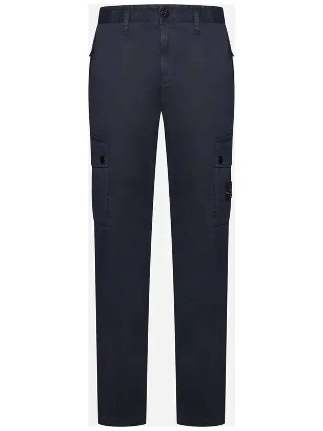 Garment Dyed Old Effect Stretch Broken Twill Cotton Cargo Pants Navy - STONE ISLAND - BALAAN 1