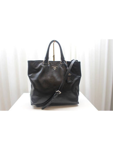 Black calfskin two way tote shoulder bag - PRADA - BALAAN 1