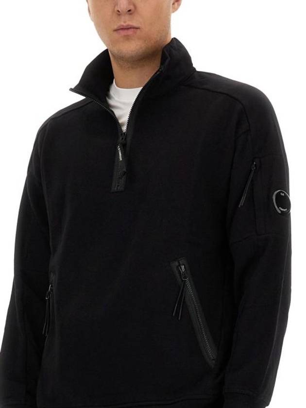 Diagonal Raised Fleece Half Zipped Sweatshirt Black - CP COMPANY - BALAAN 3