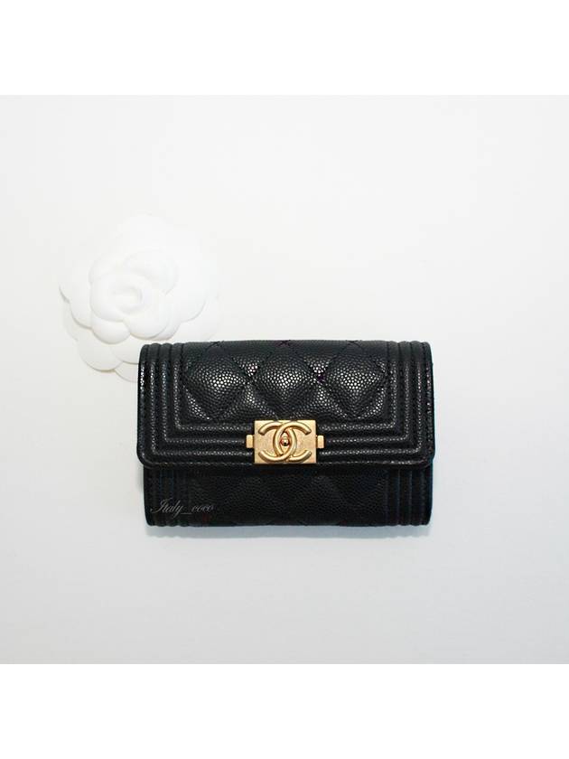 Boy  Flap Card Holder Grained Calfskin Gold Black - CHANEL - BALAAN 3