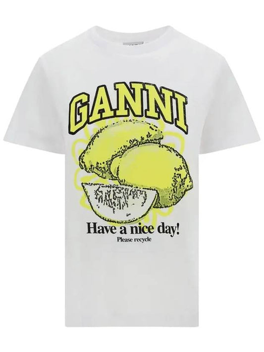 Relaxed Lemon T-Shirt Bright White - GANNI - BALAAN 2