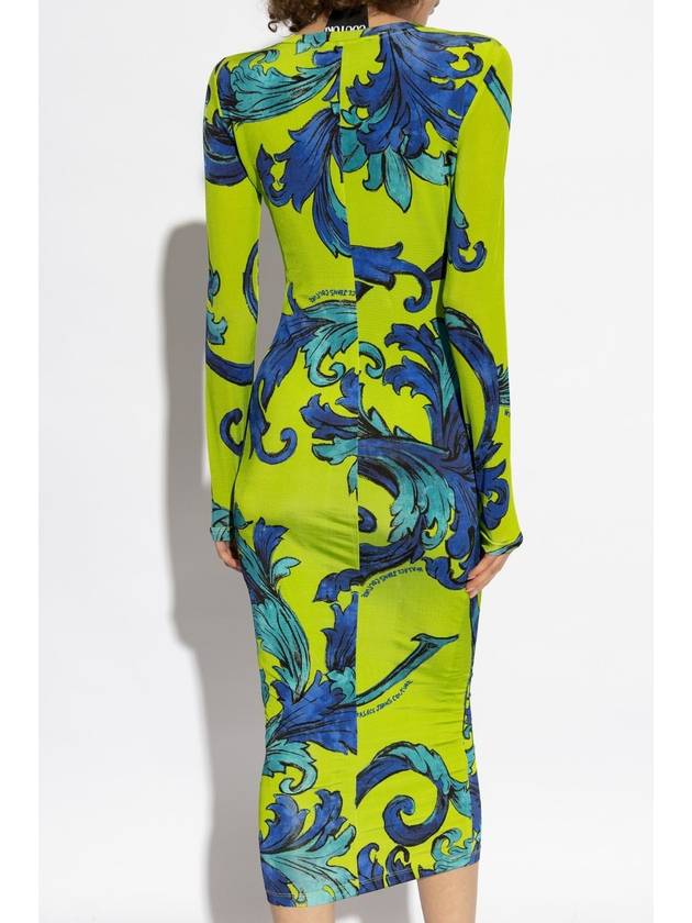 Versace Jeans Couture Dress With Outline Barocco Print, Women's, Green - VERSACE - BALAAN 4