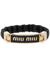 Women's Gold Logo Nappa Leather Bracelet Black - MIU MIU - BALAAN 3