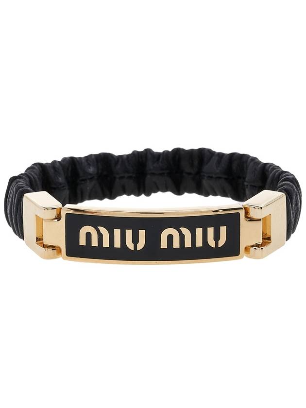 Women's Gold Logo Nappa Leather Bracelet Black - MIU MIU - BALAAN 3