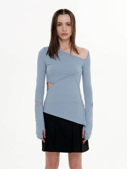 Cutout Zipper Long Sleeve T-Shirt Sky Blue - JINJUSE - BALAAN 2