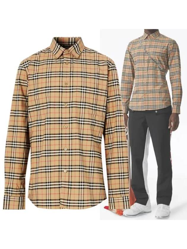 Small Scale Check Stretch Cotton Long Sleeve Shirt Beige - BURBERRY - BALAAN 2