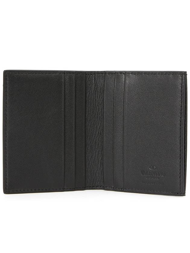 V Logo Signature Leather Card Wallet Black - VALENTINO - BALAAN 5