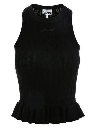 Embroidered Logo Ribbed Tank Slessveless Black - GANNI - BALAAN 2