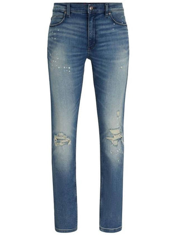 Washed Ripped Extra Slim Fit Jeans Blue - HUGO BOSS - BALAAN 1